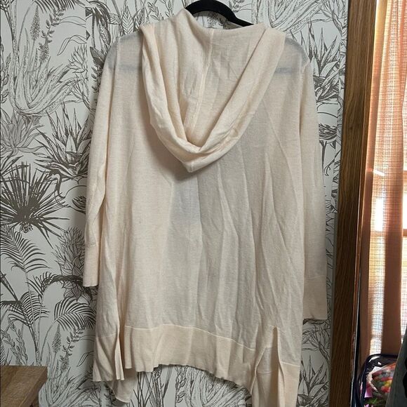 RACHEL Rachel Roy Cream 100% Extra Fine Merino Wool Open Cardigan Sweater Hooded - Picture 4 of 4